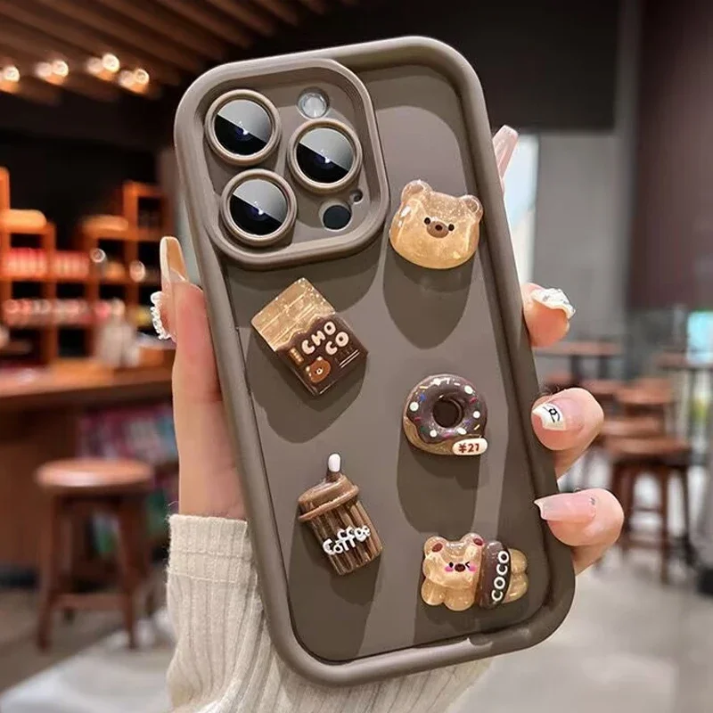 3D Bear Coffee Doughnut Soft Phone Case