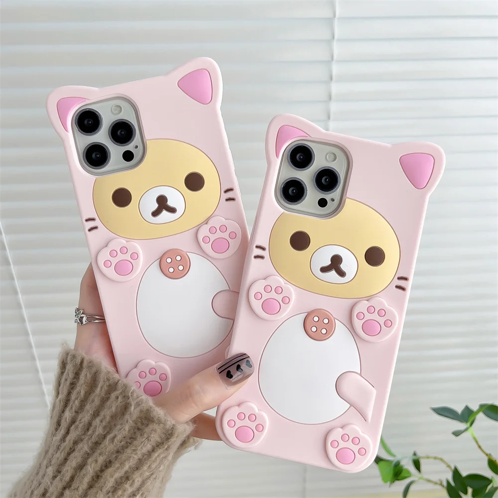 Cute Rilakkuma Cat Silicone Bear For iPhone