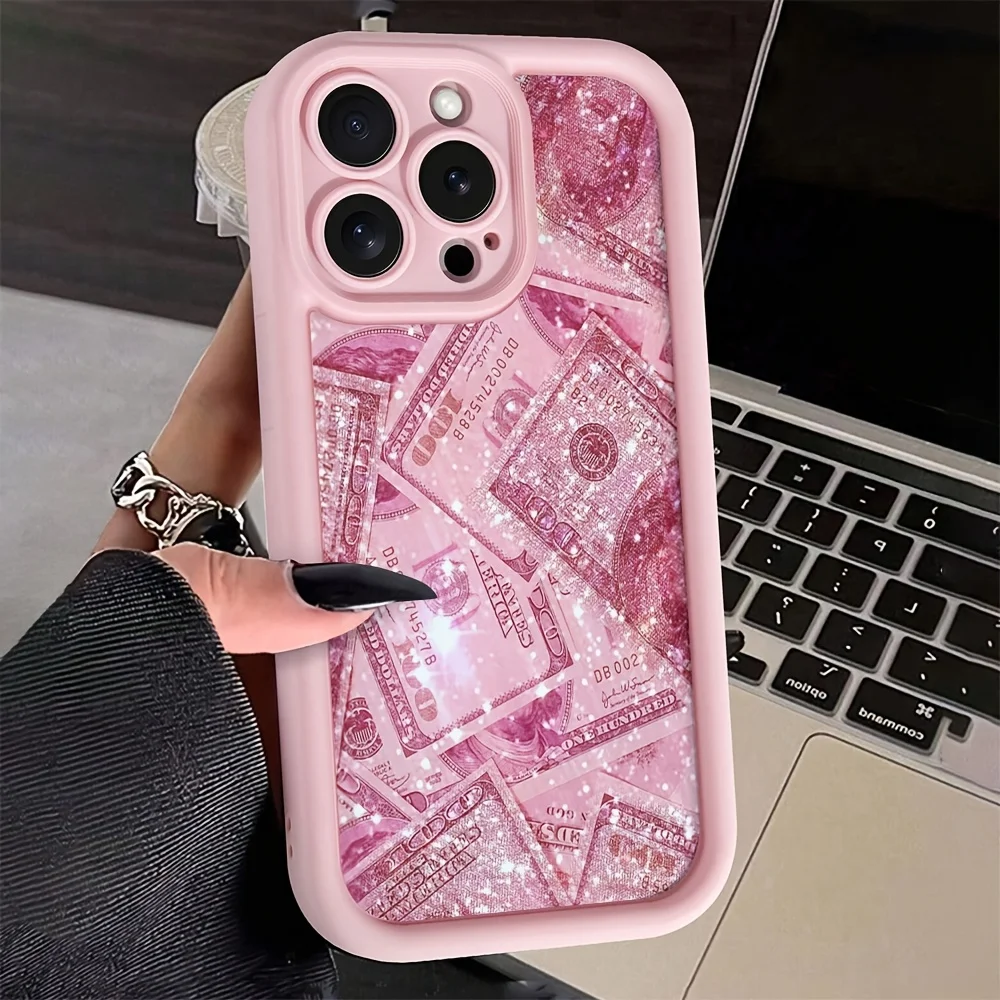 Full-Coverage Pink Dollars Silicone Phone Case