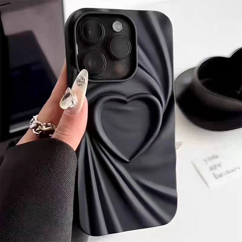 3D Love Heart Fold Wrinkle Phone Case For iPhone