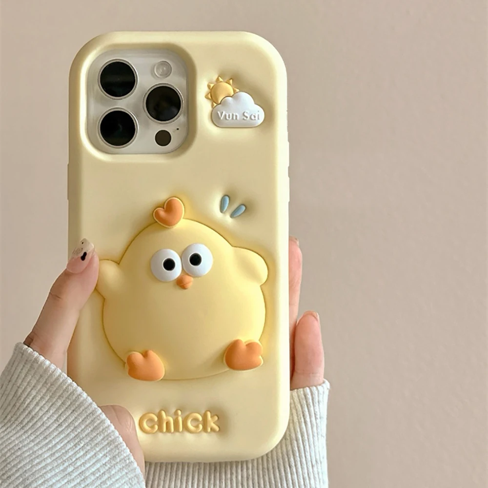 Silicone 3D Cute Yellow Chick Phone Case for IPhone