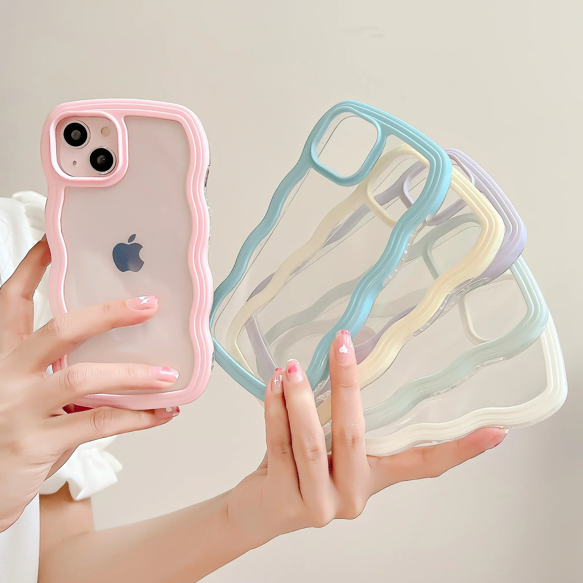 Aesthetic Transparent Curly Wave Case for iPhone