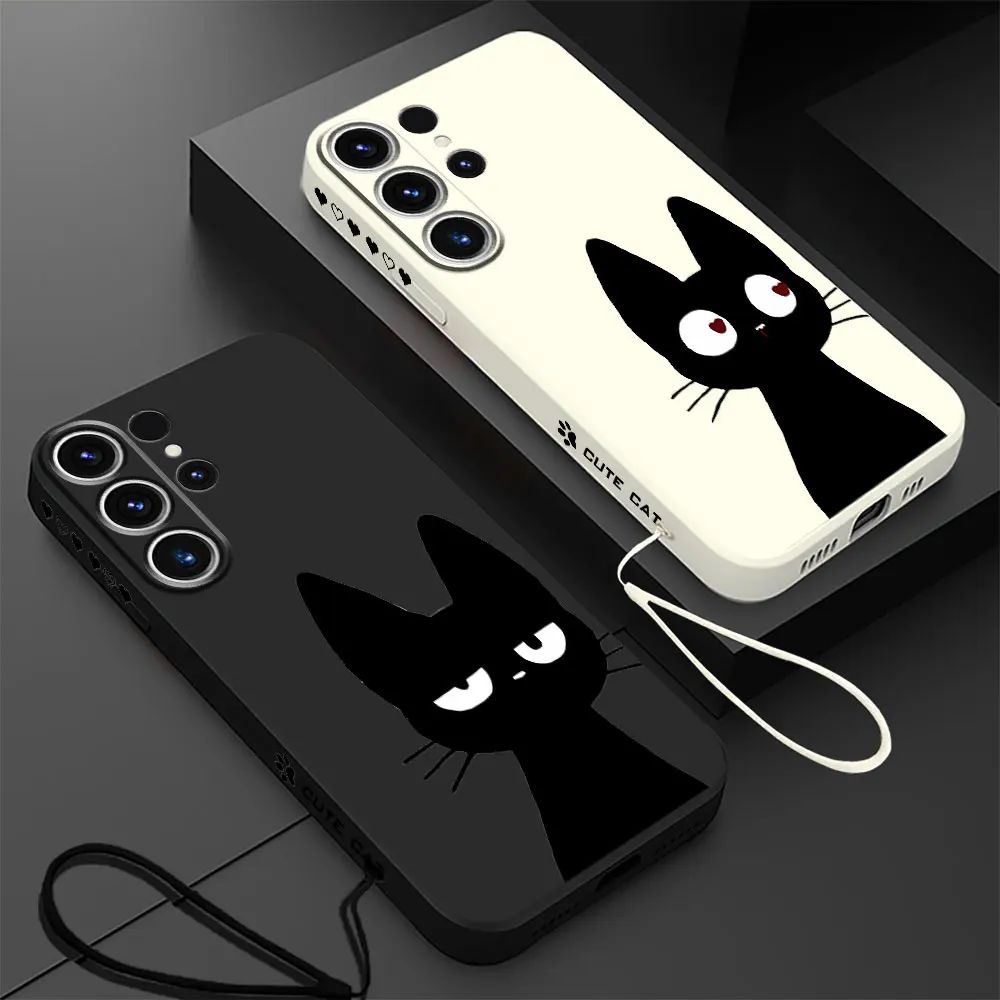 Silicone Square Liquid Lucky Cat Phone Case for Samsung