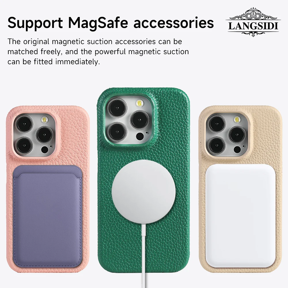Natural Cowhide Lychee Leather Magsafe Case - Image 5