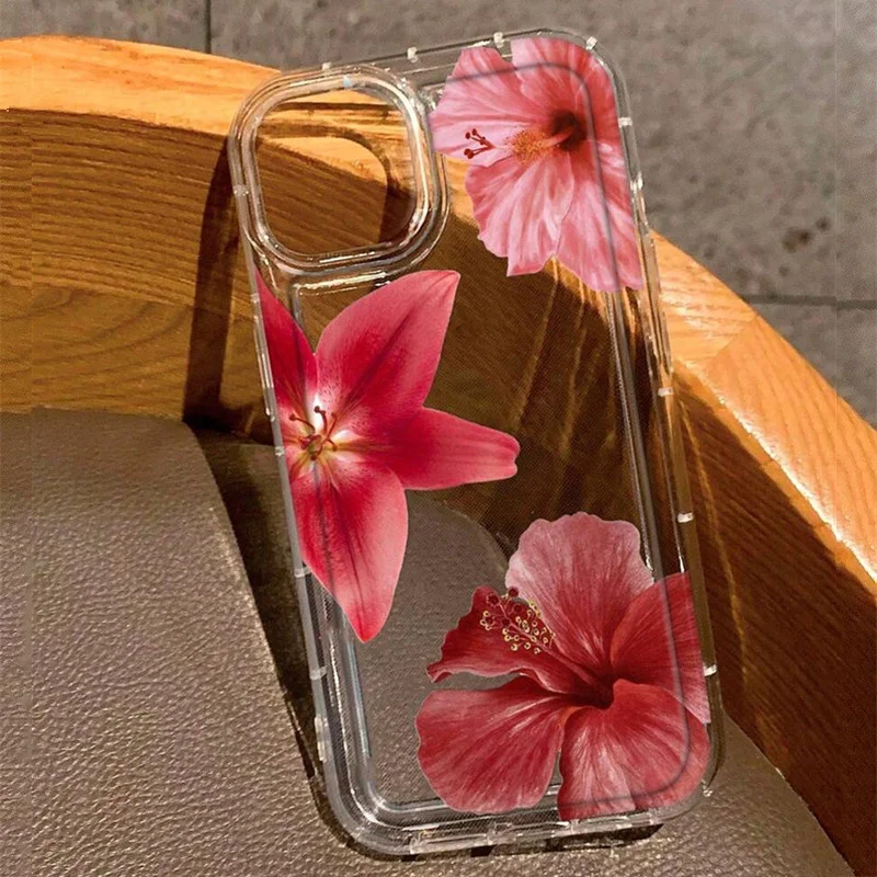 Hibiscus Print Flower Clear Phone Case for iPhone