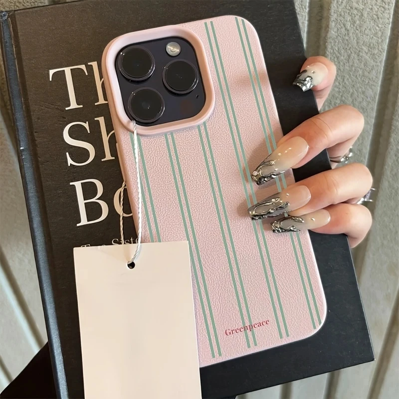The Green Stripe Lichee Pattern Phone Case For iPhone