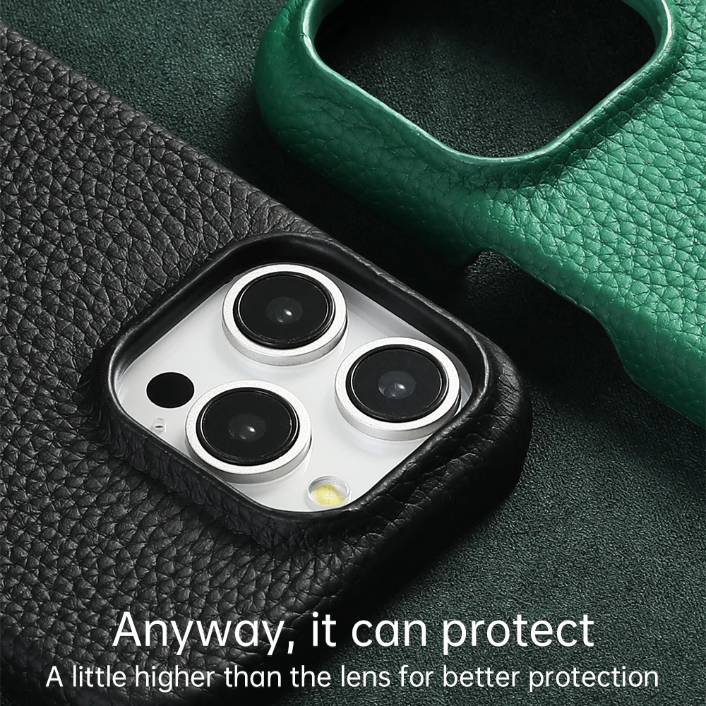 Natural Cowhide Lychee Leather Magsafe Case - Image 4