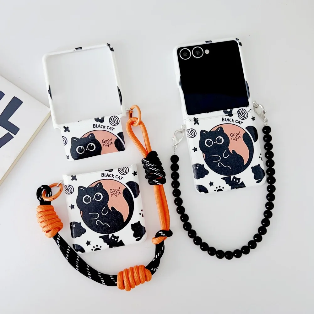 Cartoon Little Black Cat Folding Case For Samsung