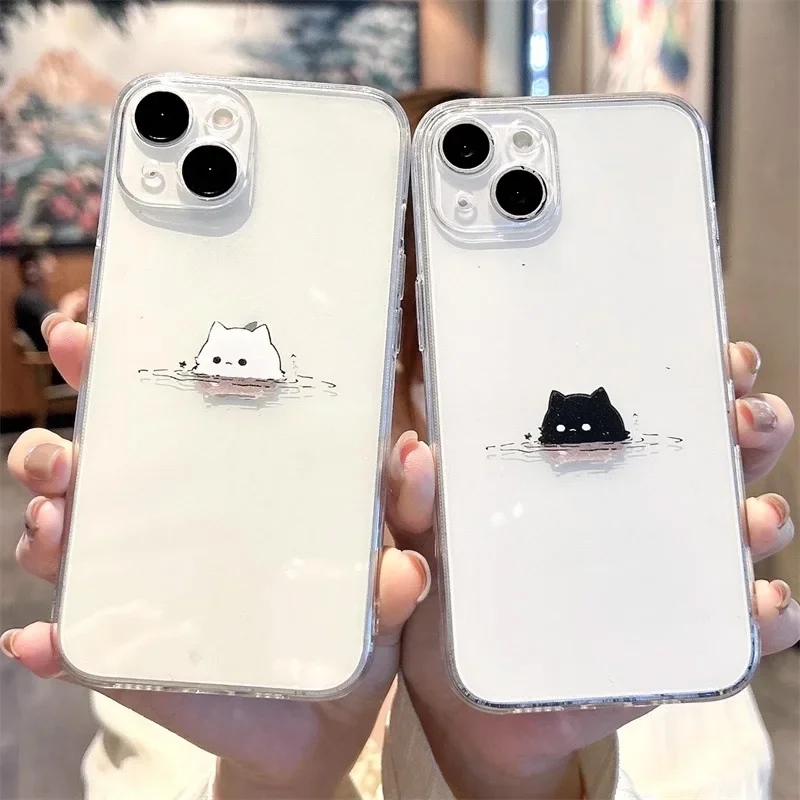 Black White Cat Lovers Couple Phone Case For iPhone