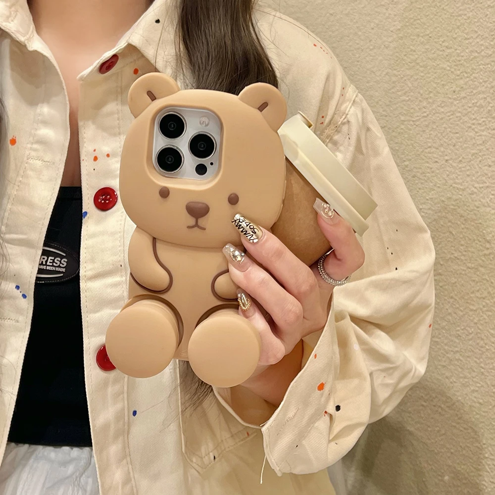 3D Bear Stretching Feet Stand Holder Case