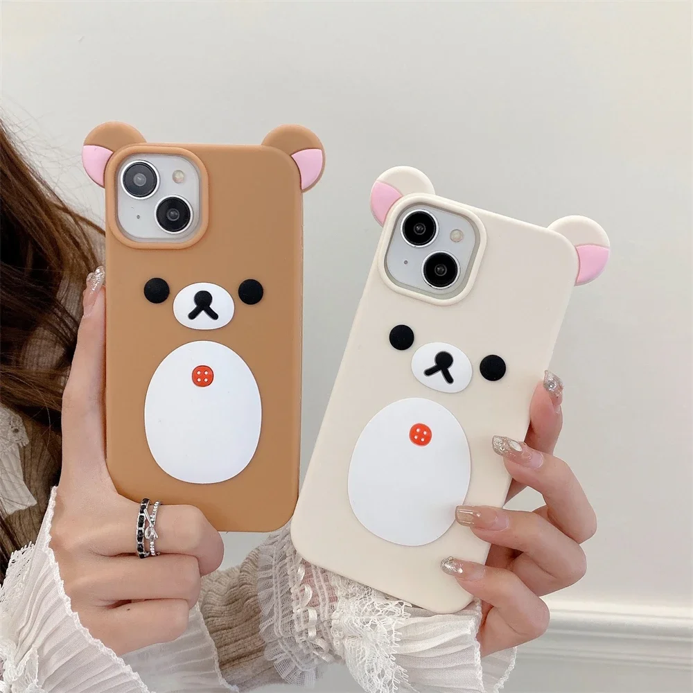 Silicone Soft 3D Cartoon Cute Big Bear Ear Case