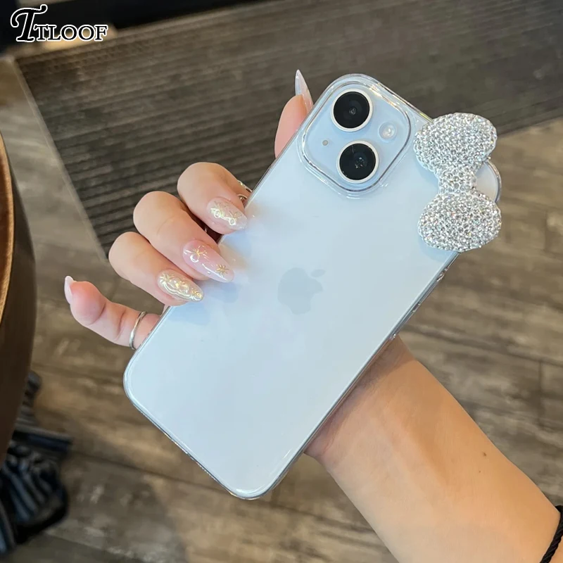 Luxury Rhinestone Bow Transparent Phone Case For iPhone