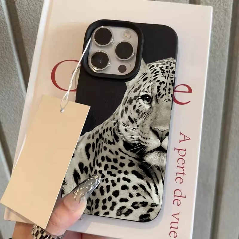 Black and White Leopard Print Soft Phone Case for iPhone