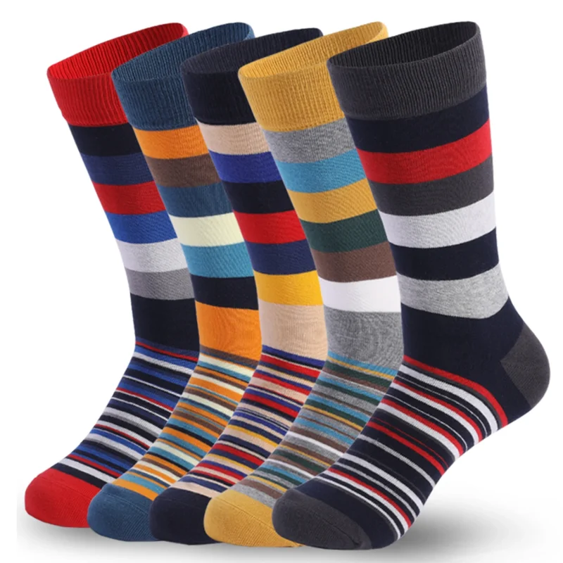 Men’s Fun Dress Socks – Colorful Striped Cotton Novelty Pack