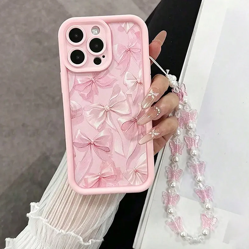Silicone Pink Bow Pattern Phone Case For iPhone