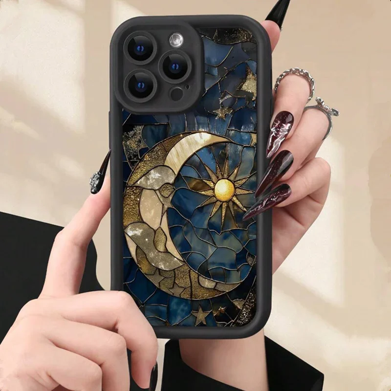 Silicone Aesthetic Glass Sun & Moon Phone Case for IPhone
