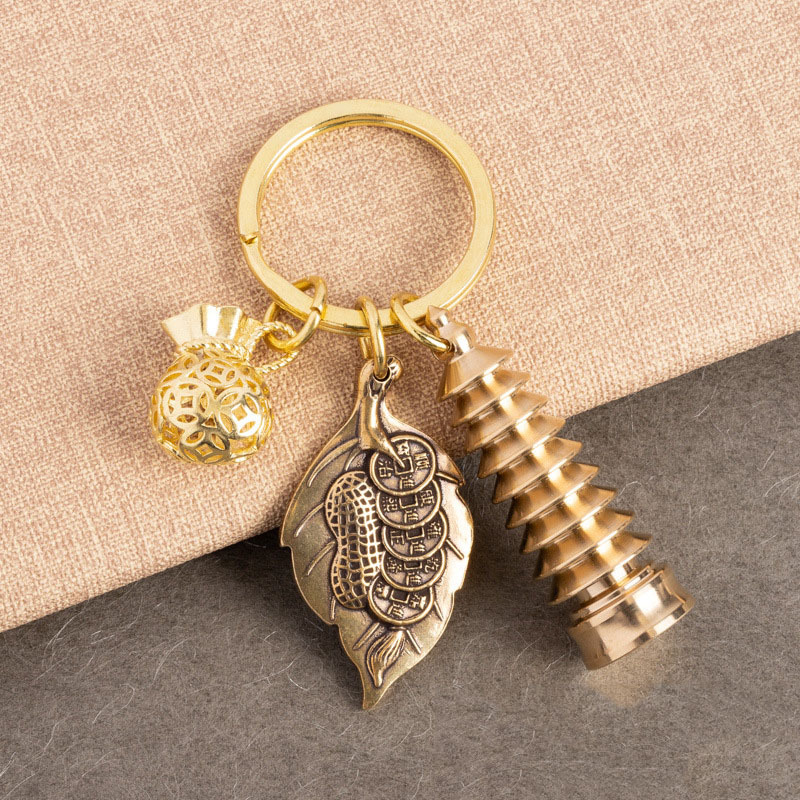 Brass One Leaf Makes Money Key Keychain