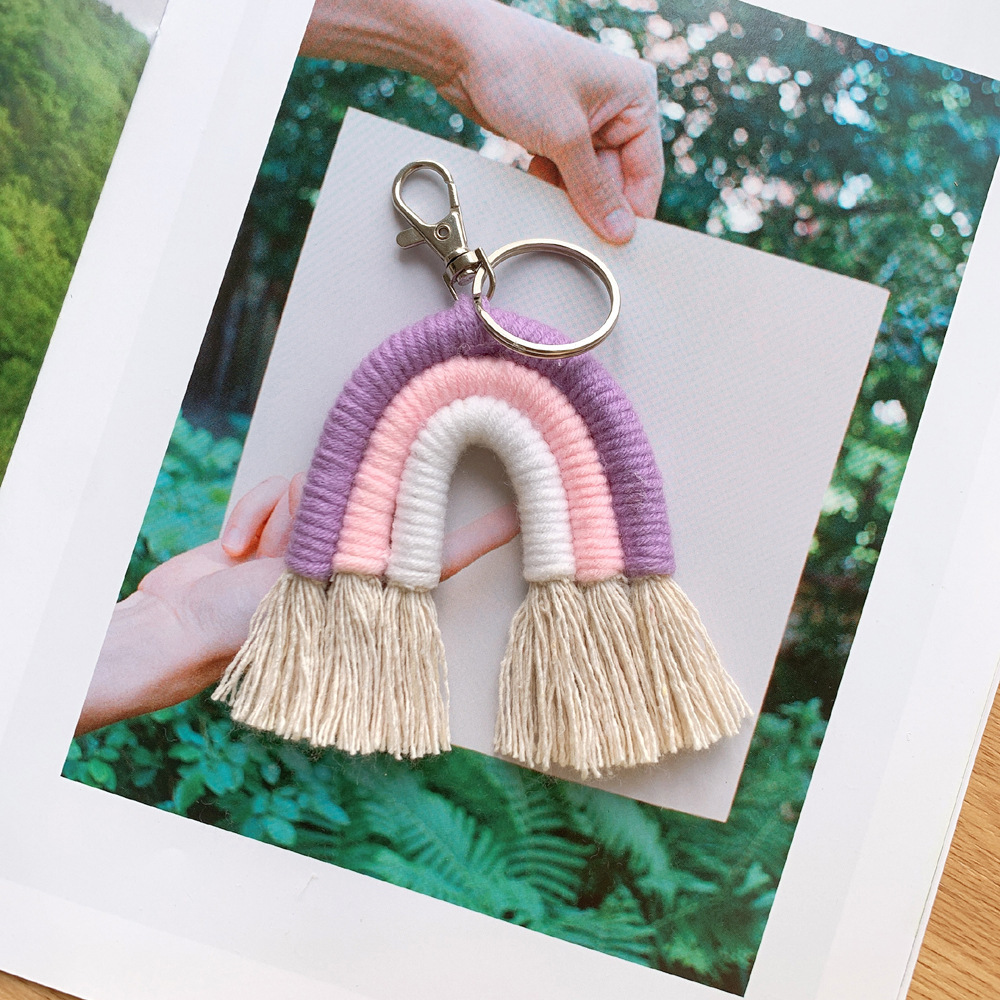 Ins Nordic Home Woven Rainbow Tassel Keychain