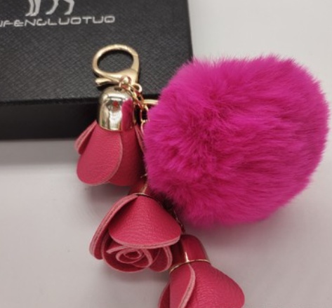 Cute Pompom Ball PU Rose Key Chain