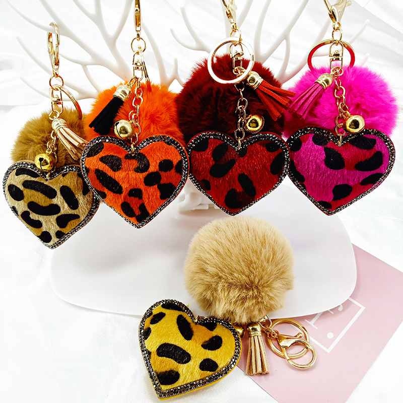 Velvet Diamond-Studded Leopard Pattern Keychain