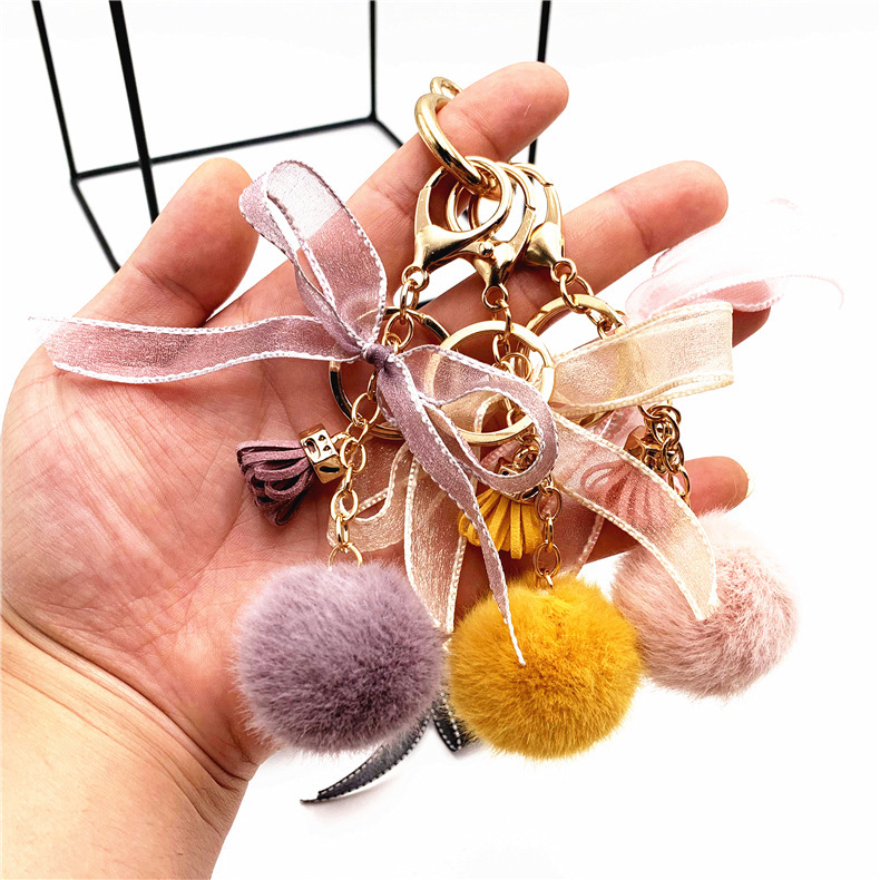 Lace Fur Ball Bowknot Keychain