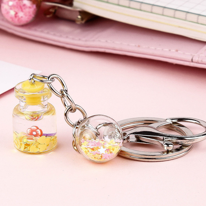 Cute Flower Quicksand Bottle Keychain