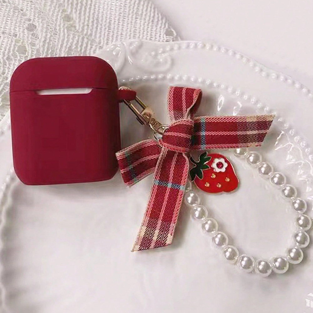 Silicone Pearl Case With Strawberry Keychain
