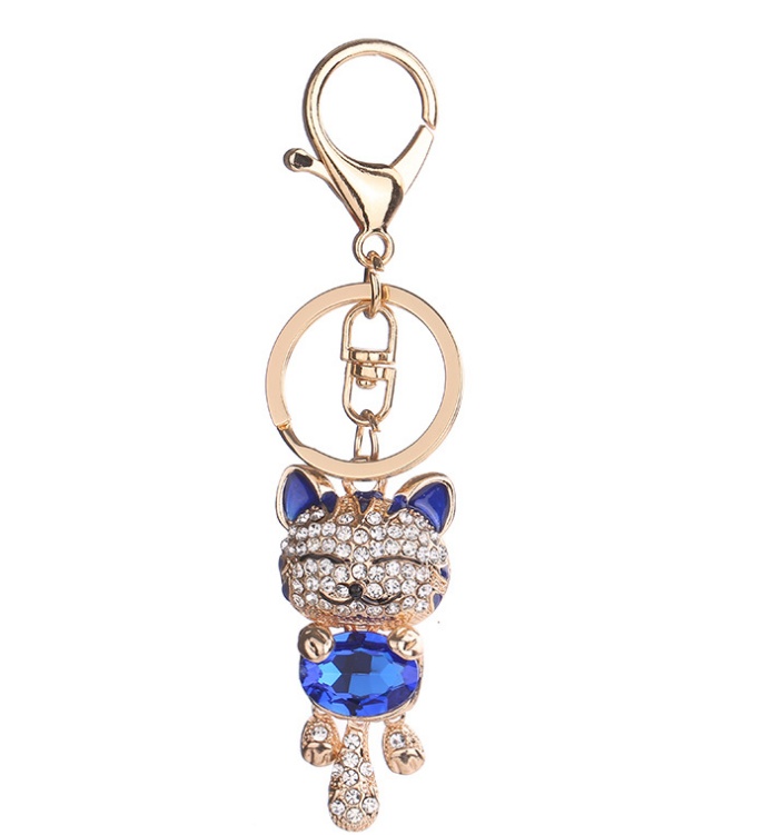 Fashion Enamel Lucky Cat Crystal Keychain