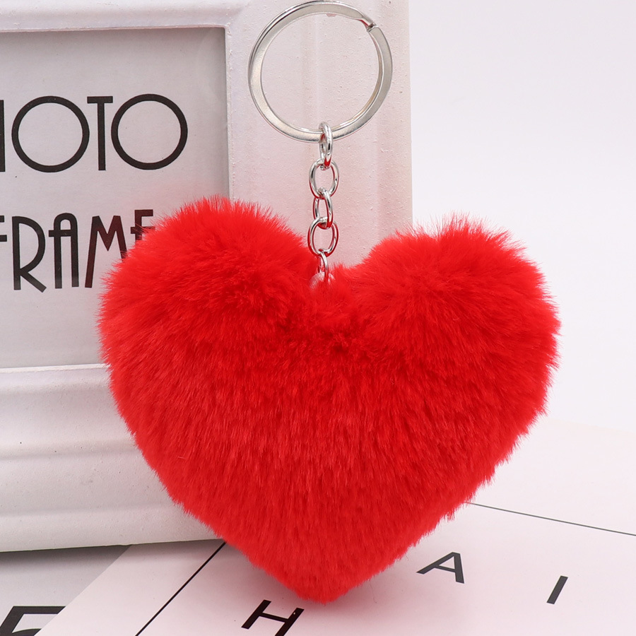 Heart-Shaped Fur Ball Keychain