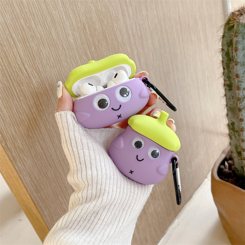 Cute Eyes Eggplant Earphone Case