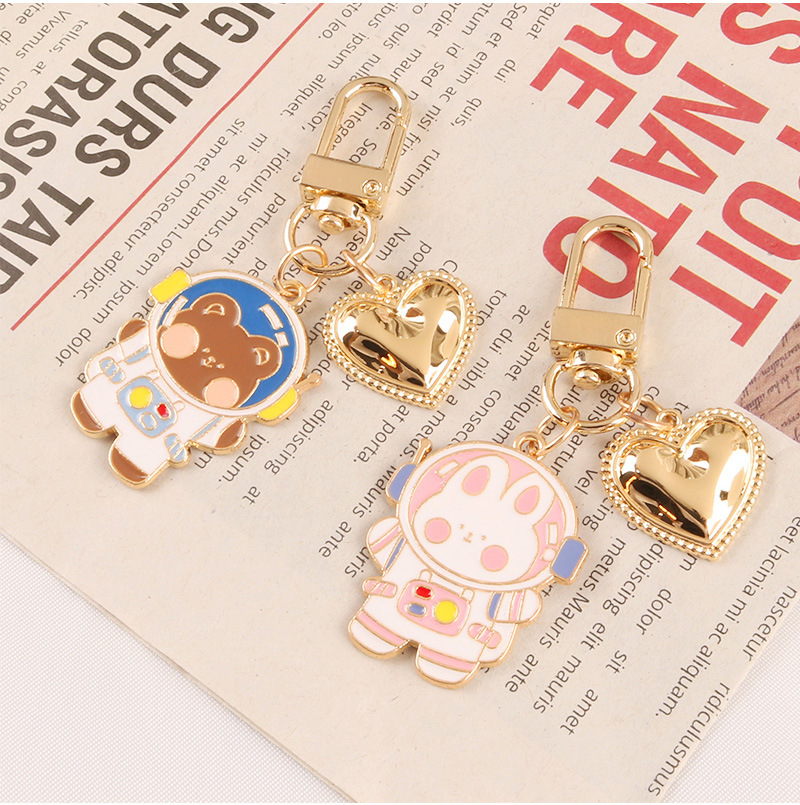 Cartoon Space Rabbit Space Bear Alloy Keychain