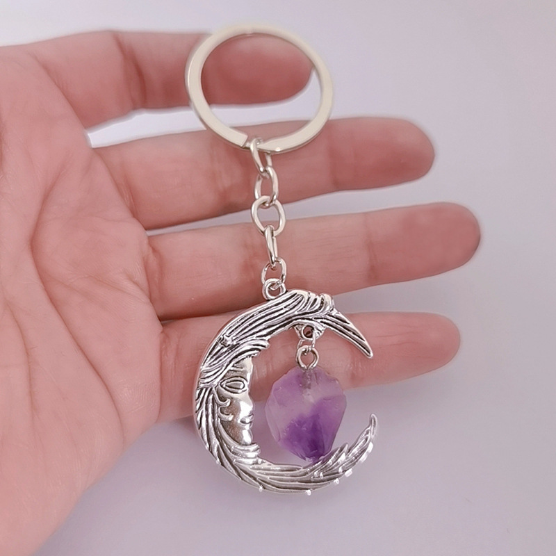 Vintage Moon Natural Crystal Keychain