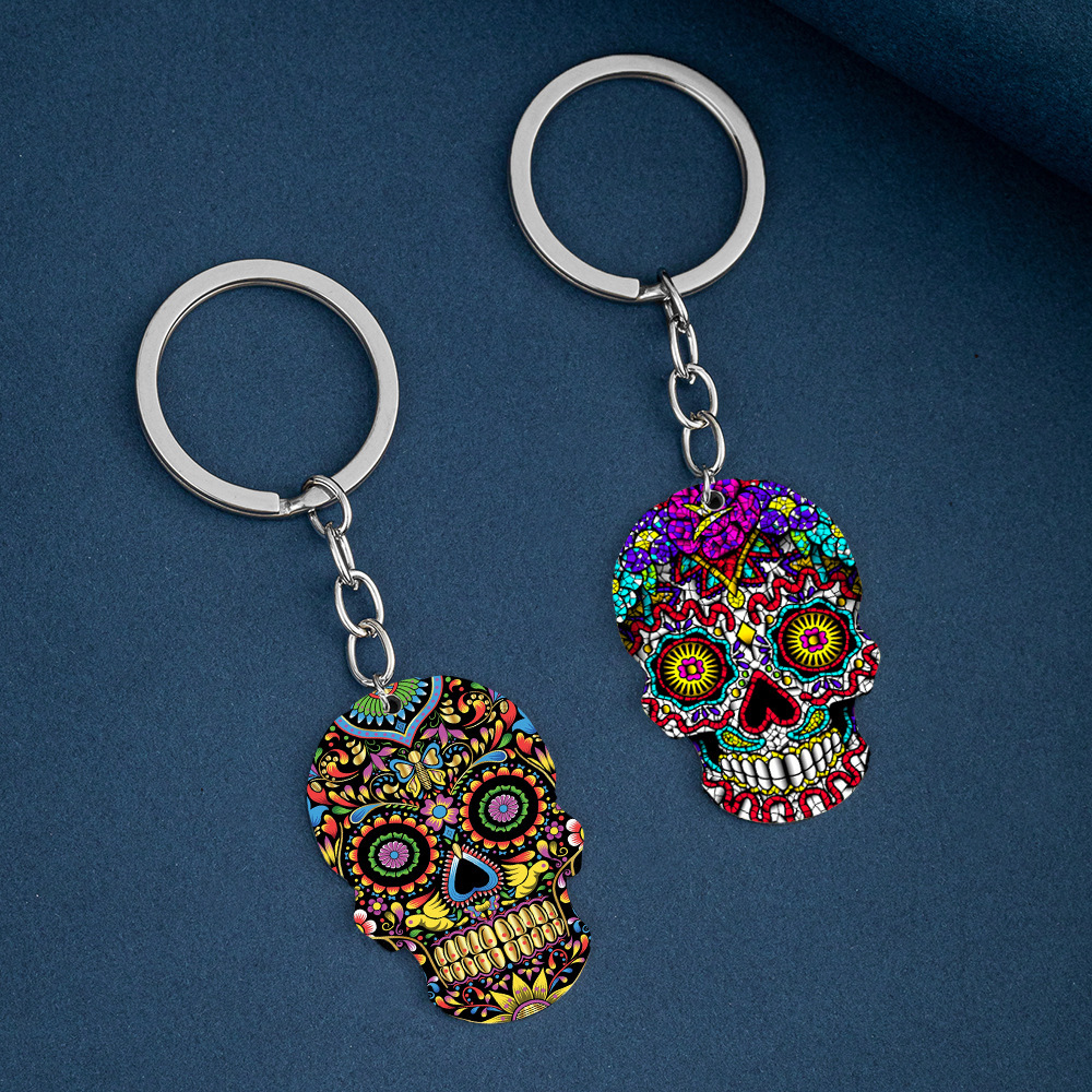 Day Of The Dead Skull Color Printing Key Ring