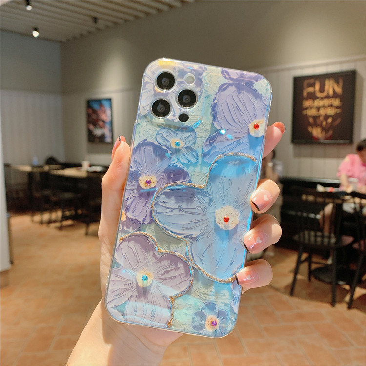 Purple And Blue Daisy Oil Paint Flower Phone Case