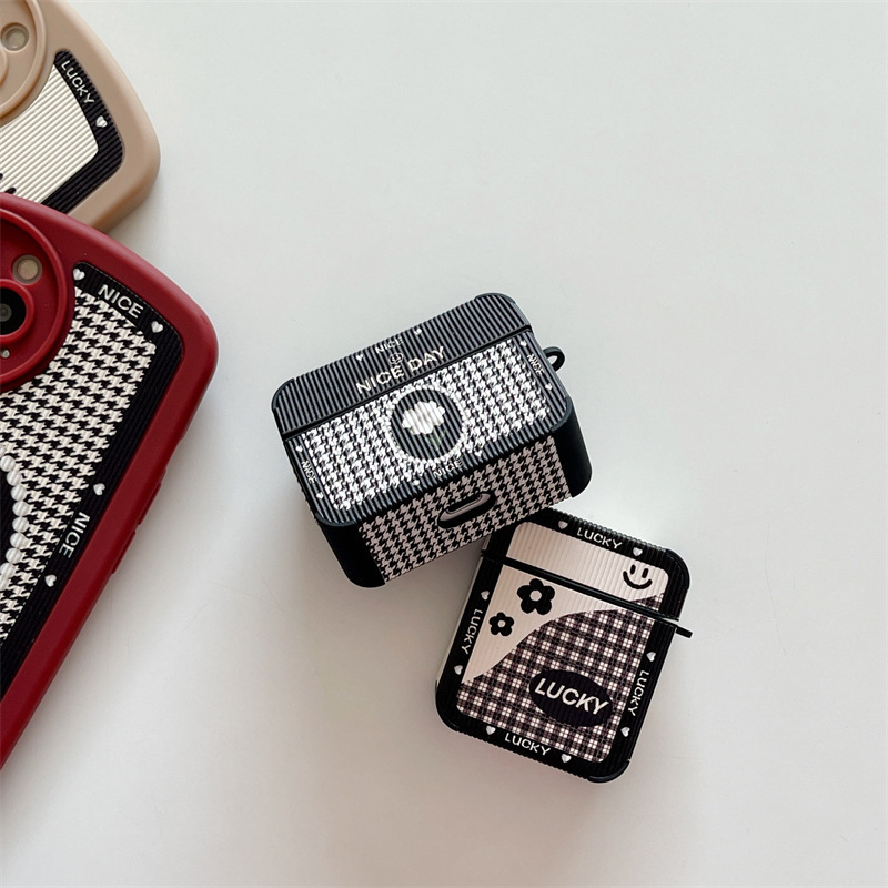 Ins Houndstooth Flower Bluetooth Earphone Case