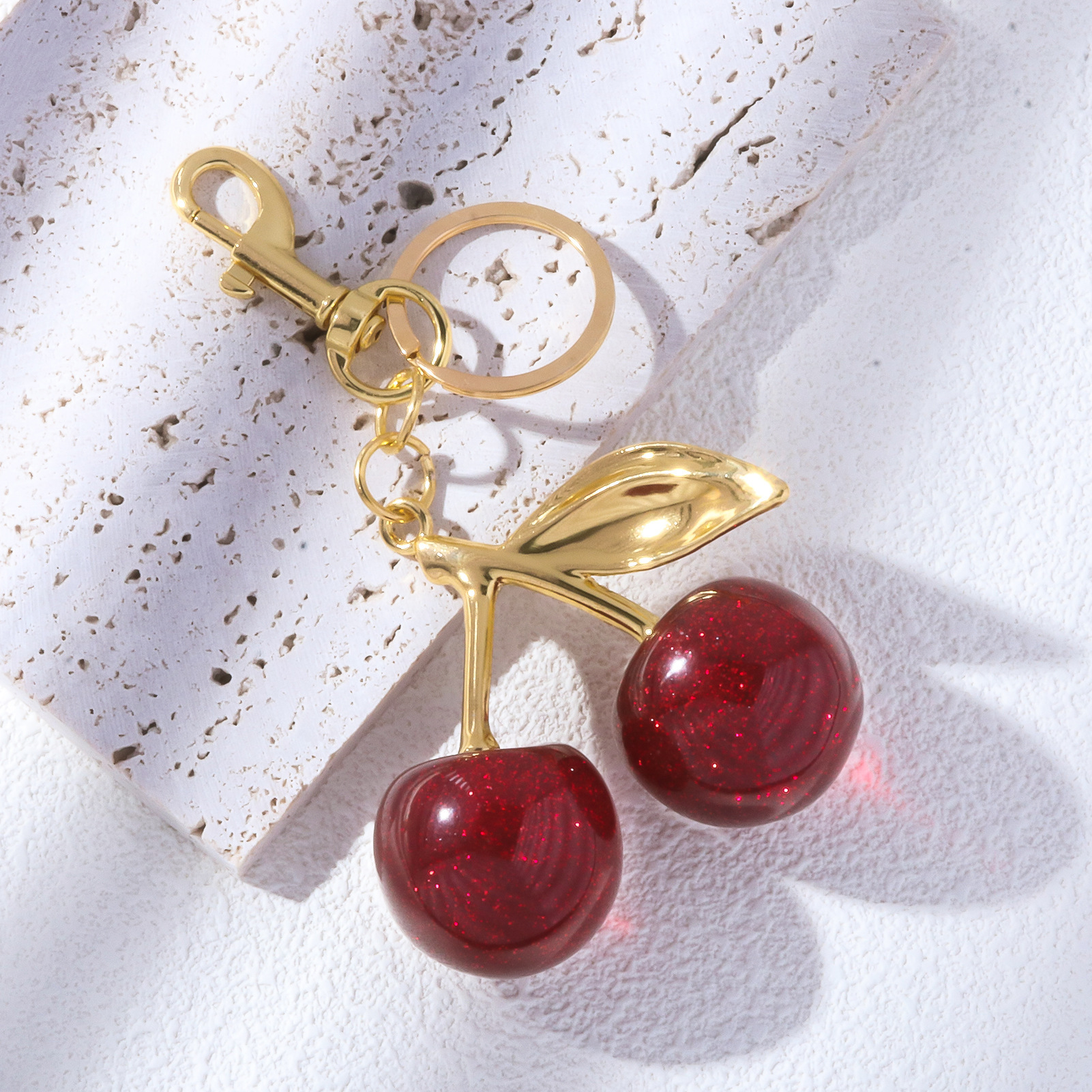 A Pair Of Red Cherry Crystal Keychain
