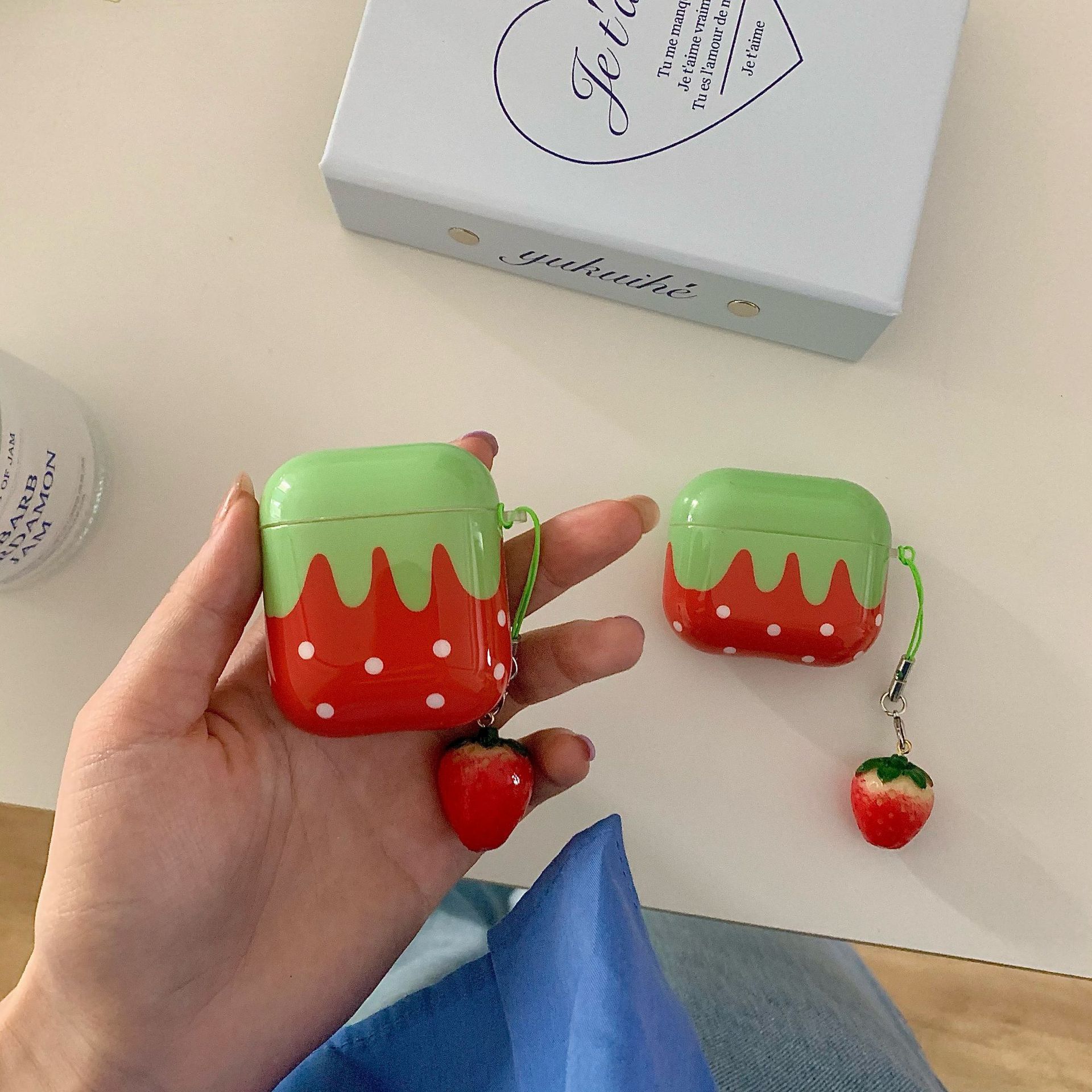 Cute Strawberry Pendant Earphone Case