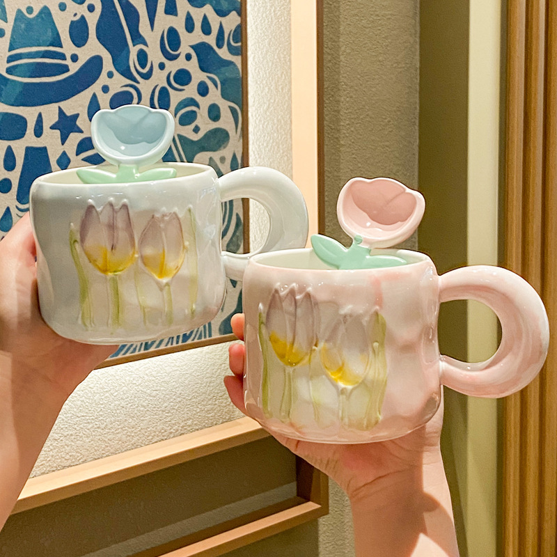 Ins Cute Tulip Ceramic Mug