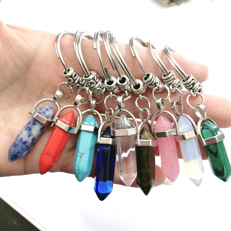 Natural Stone Hexagonal Column Keychain