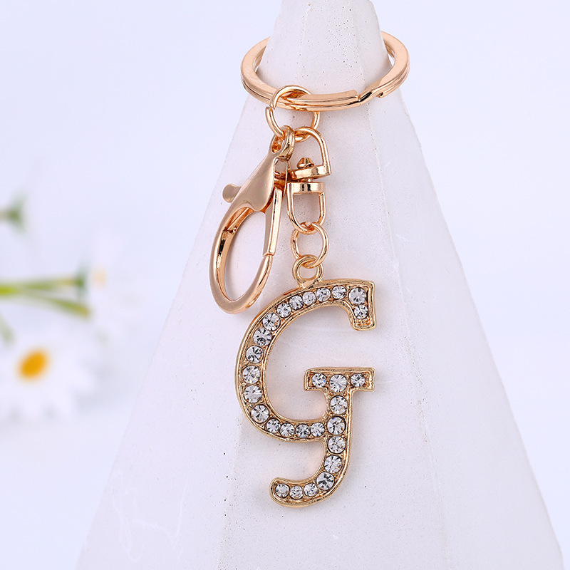 Metal Inlaid Diamond 26 English Letter Key Ring - Image 3