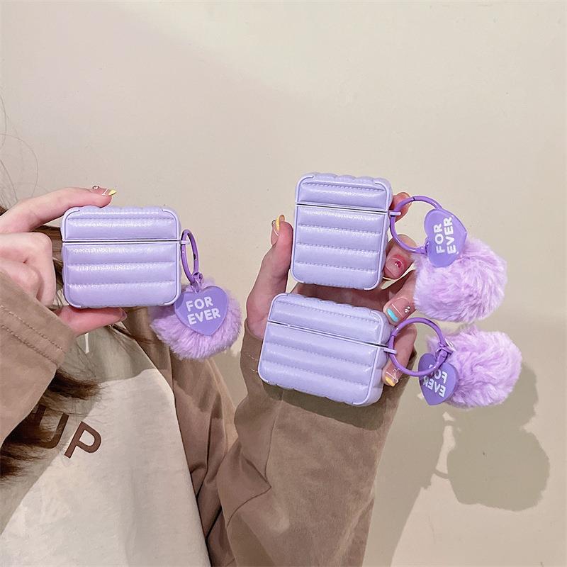 Purple Down Jacket Fuzzy Earphone Case