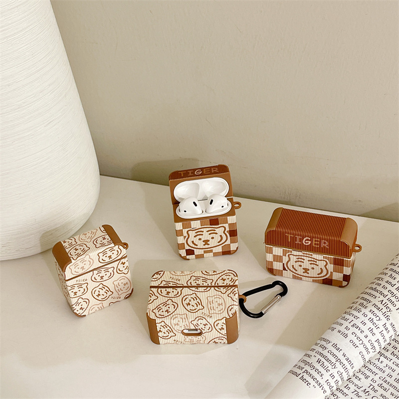 Cute Plaid Tiger Bluetooth Earphone Case