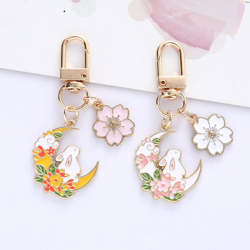 Cherry Blossom Cute Moon Rabbit Keychain