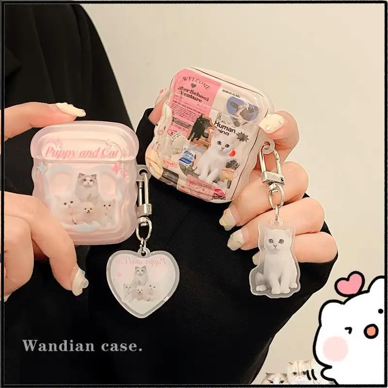 Love Heart Cat Pattern Protective Case For AirPods