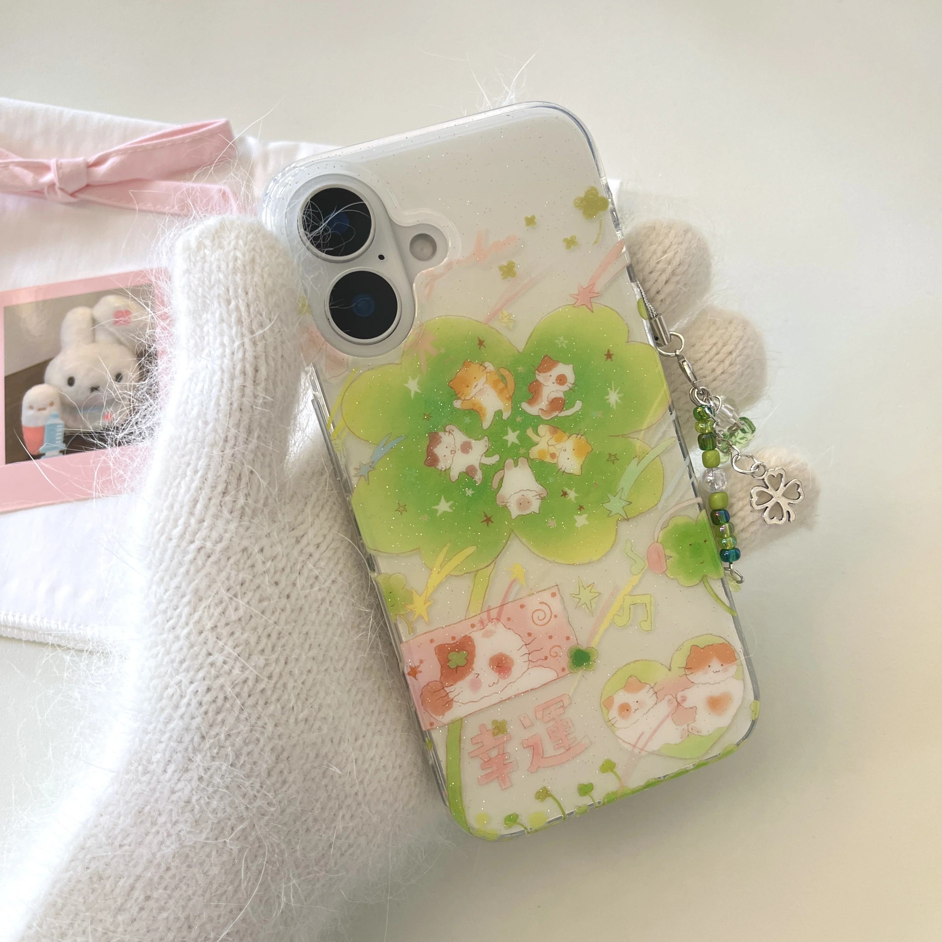 Ins Sparkling Cute Lucky Clover Star Phone Case