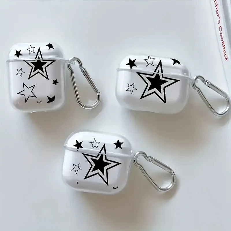Silicone Black Stars Case For Airpod with KeyChain