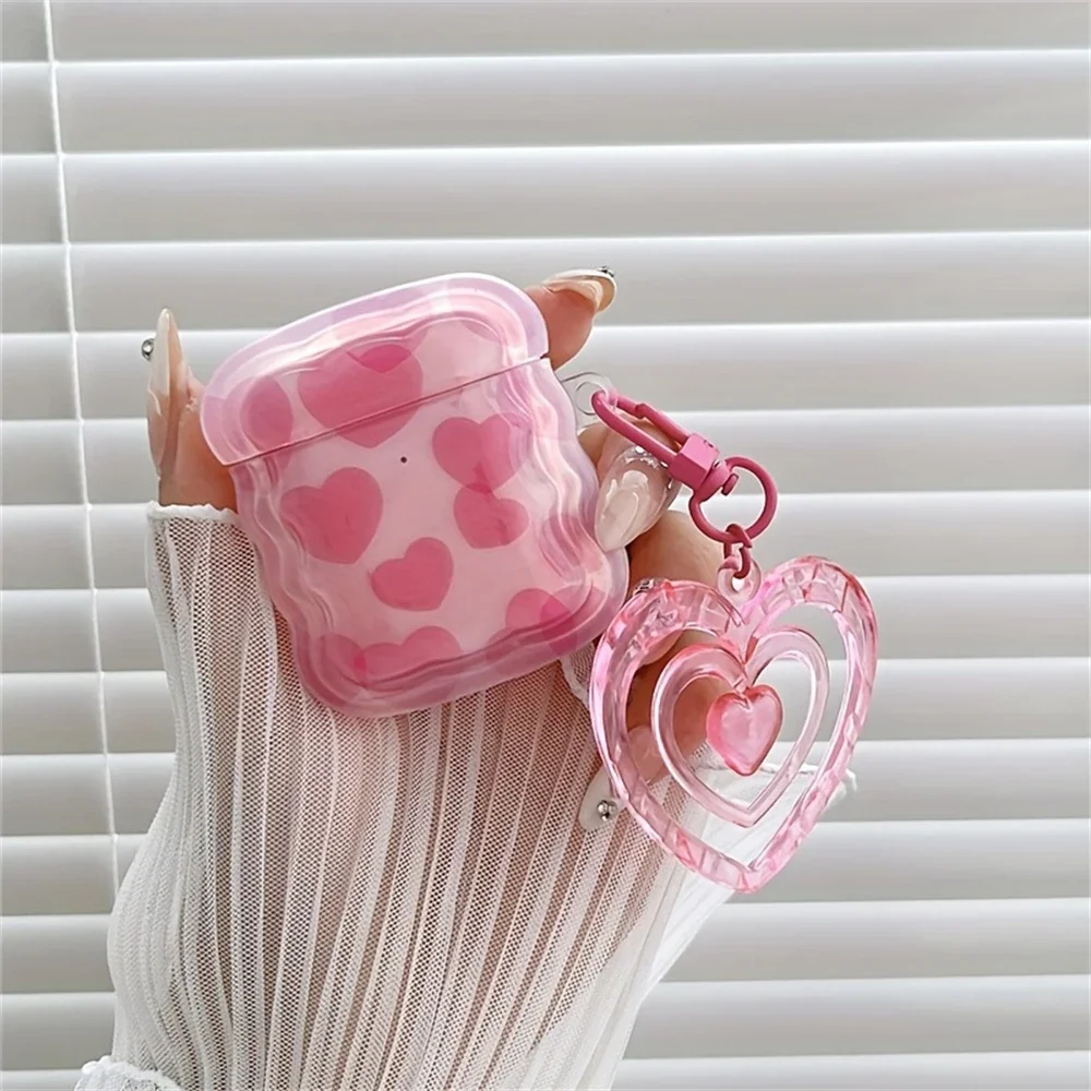 Pink Love Heart Headphones Case For AirPods