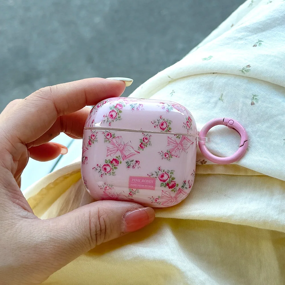 Soft Lovely Pink Flower Gloss Earphone Case for AirPods