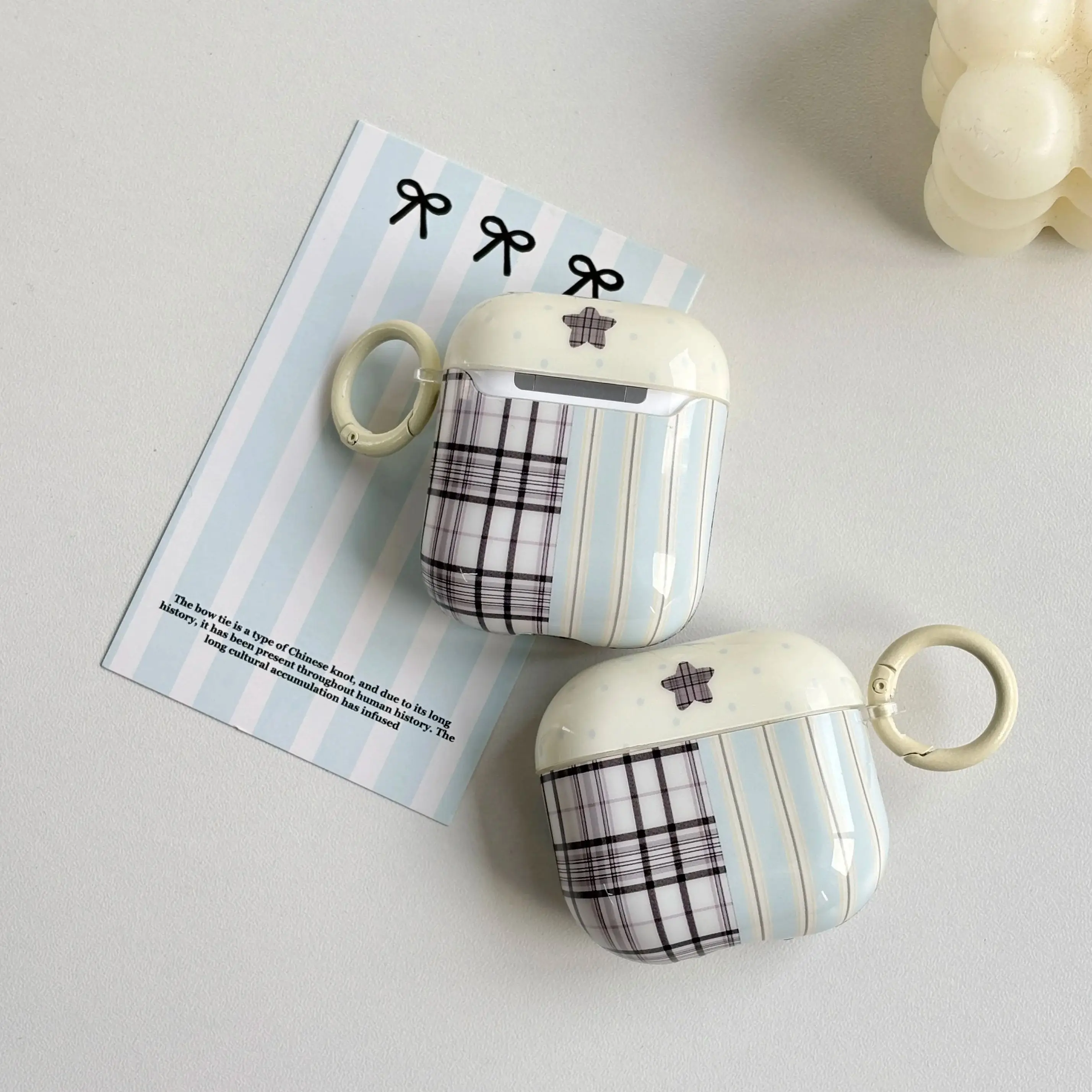 Black Plaid Stripe Star Pattern Protective Case for AirPods