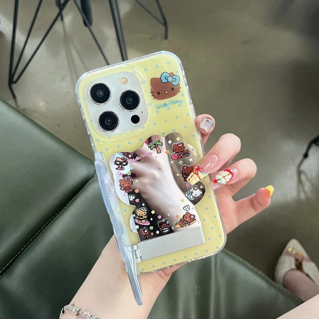 3D Hello Kitty Flip Mirror Stand Phone Case for I Phone